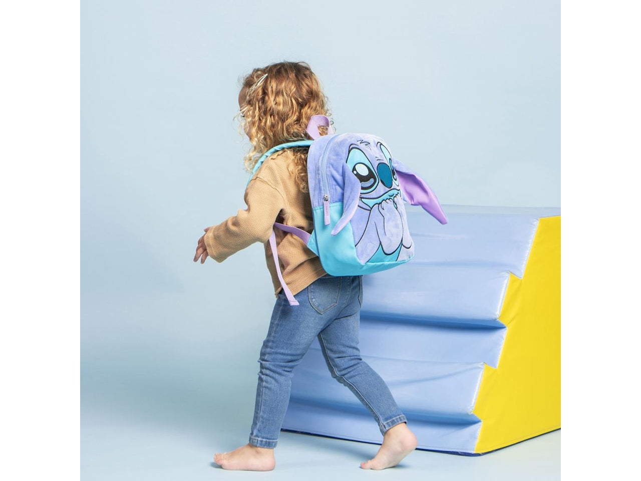 Zaino asilo Stitch per bambini in poliestere velluto celeste 21x28x8 cm - CerdÃ
