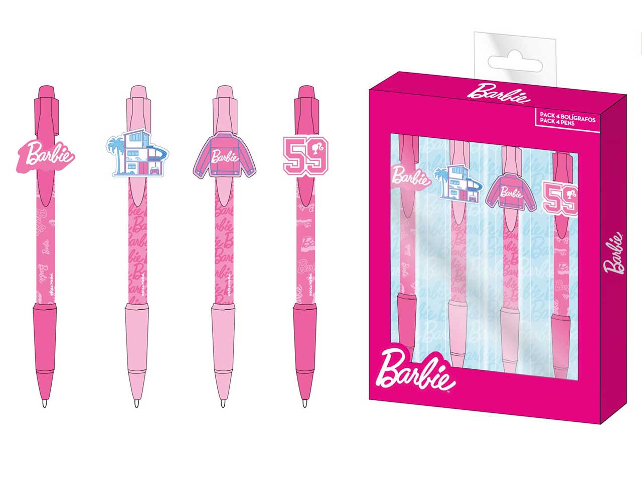 Barbie penna, confezione da 4 penne a scatto, a sfera - CerdÃ