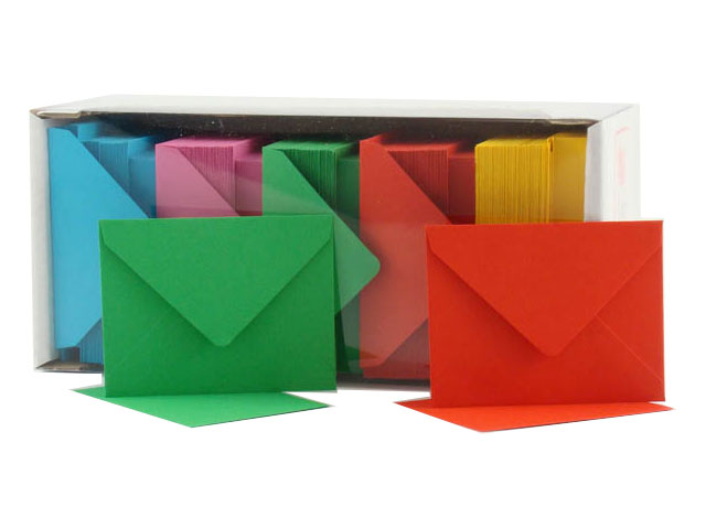 Biglietti e buste augurali in carta opaca colori forti assortiti 250 pezzi, formato mignon, 6x8 cm - GS Cartotecnica