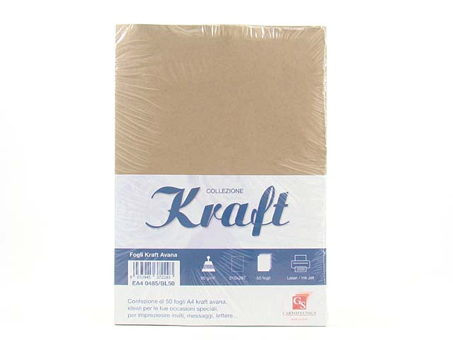 Fogli di carta kraft colore beige formato A4 100gr - La confezione comprende 50 fogli