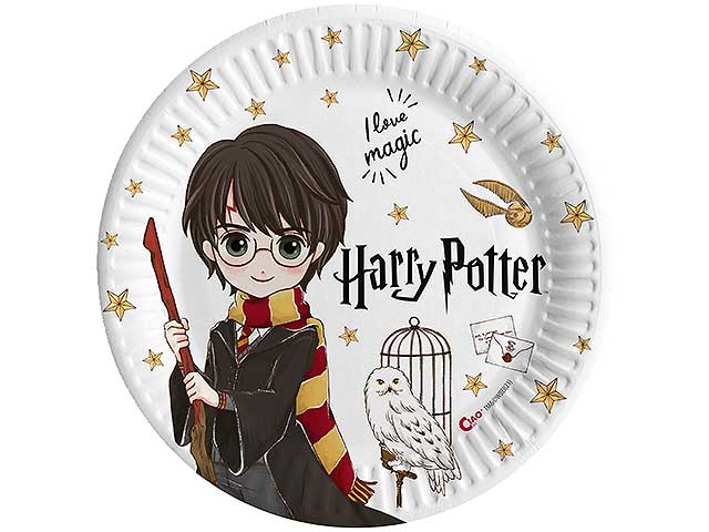 Piatti di carta harry potter compostabili misura d.23cm - la confezione comprende 8 piatti