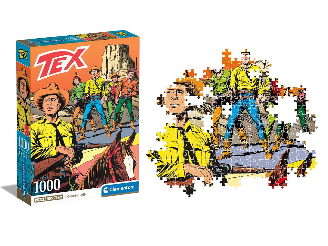 Puzzle 1000 pezzi Tex fumetto western, 50x70 cm con poster incluso, 18+ anni, Made in Italy - Clementoni