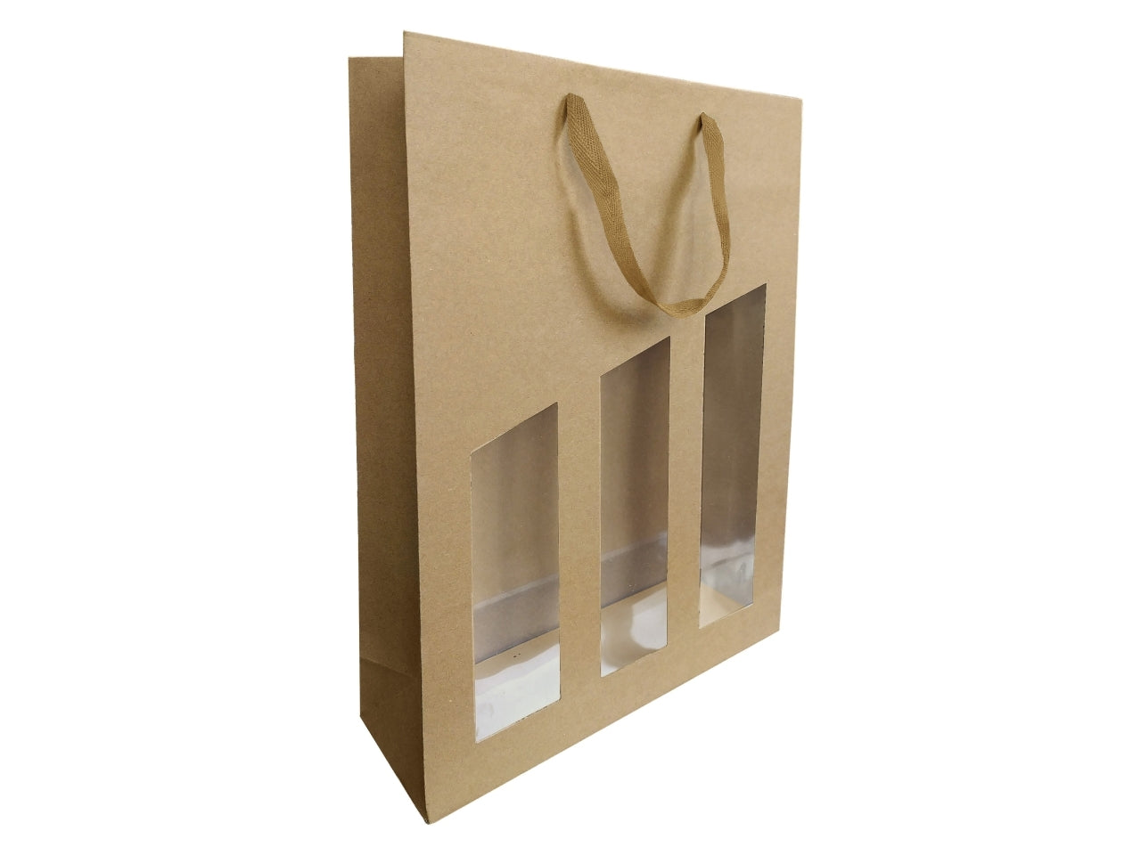 Busta portabottiglie per 3 bottiglie, confezione da 10, carta kraft avana 28,5x9,5x38,5 cm - Crèastyl
