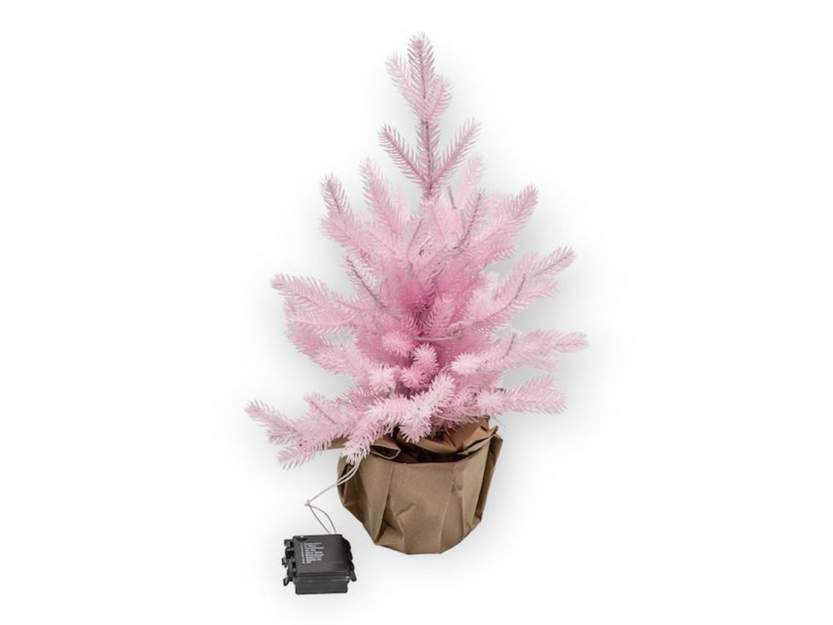 Alberello di natale rosa con luci 24x24x40cm