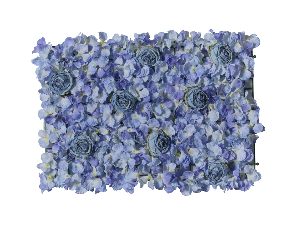 Siepe artificiale per parete rose e ortensie toni blu in tessuto su struttura flessibile - 40x60cm - Conti