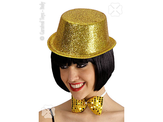 Cilindro con glitter colore oro in plastica misura h.10cm taglia 54