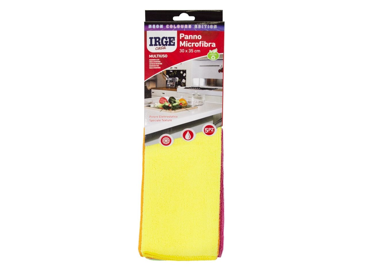 Panno irge in microfibra 30x35cm fluo - set da 5 pezzi