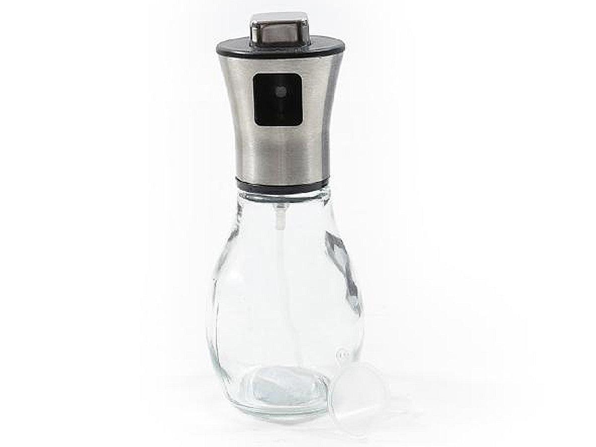 Oliera acetiera trasparente spray in vetro e acciaio stile moderno 190ml - 17x6,5cm - Mercury
