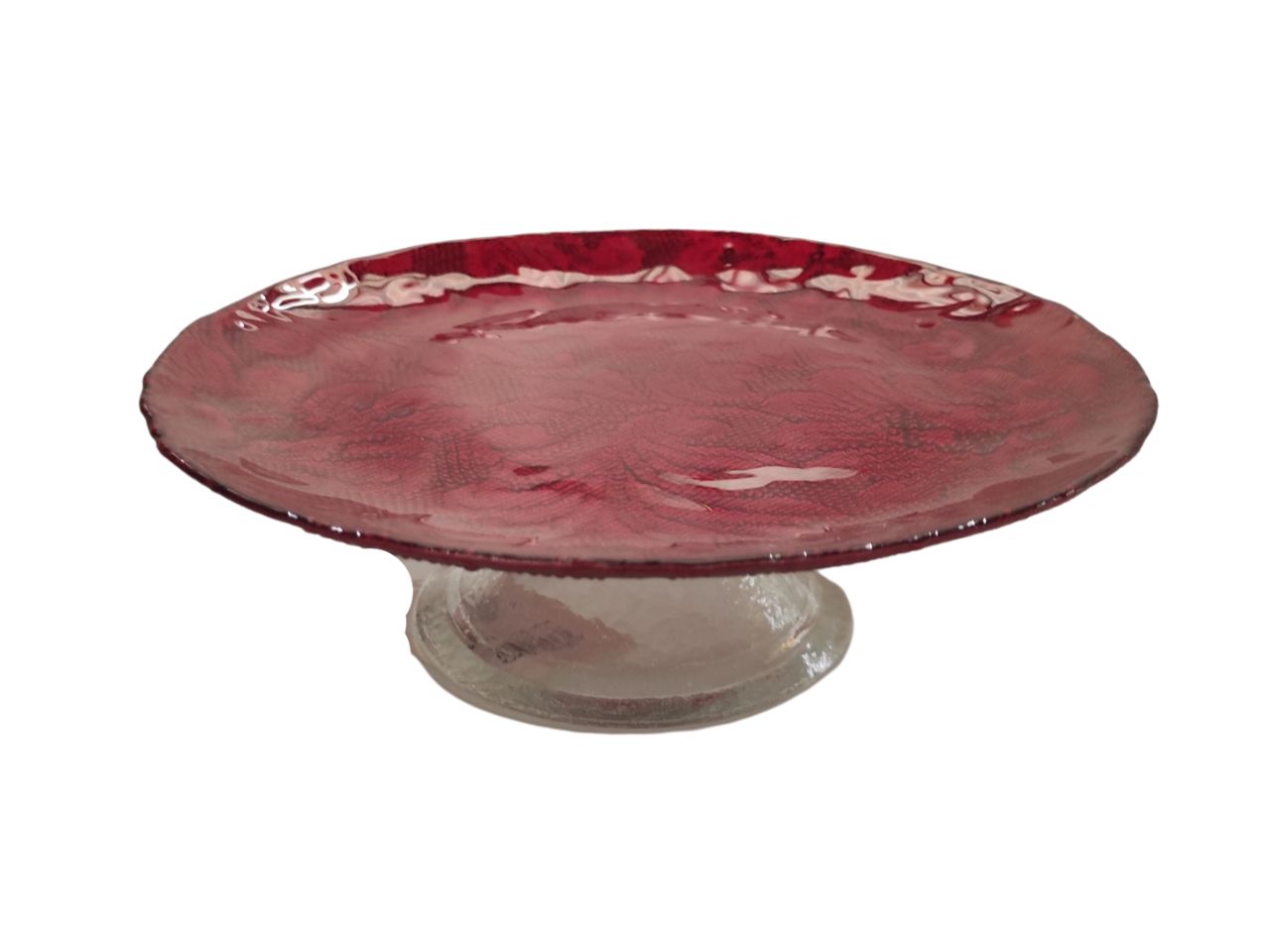 Alzata in vetro con piede " romantic " d cm 21 x h 7 colore rosso