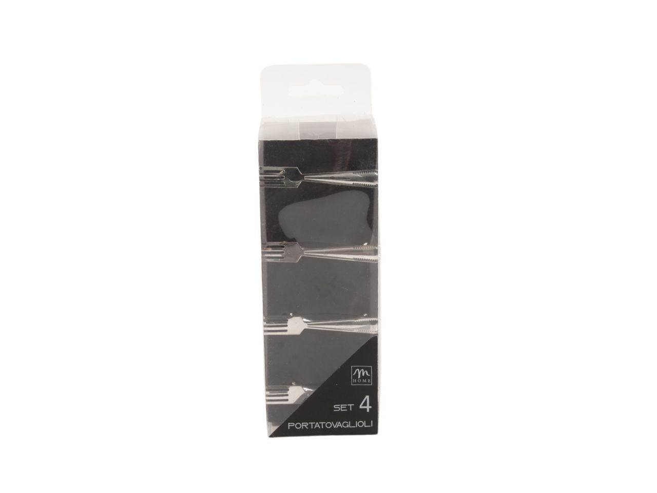 Portatovaglioli âfork" argento 6x5x6cm scatola pvc 4 pezzi