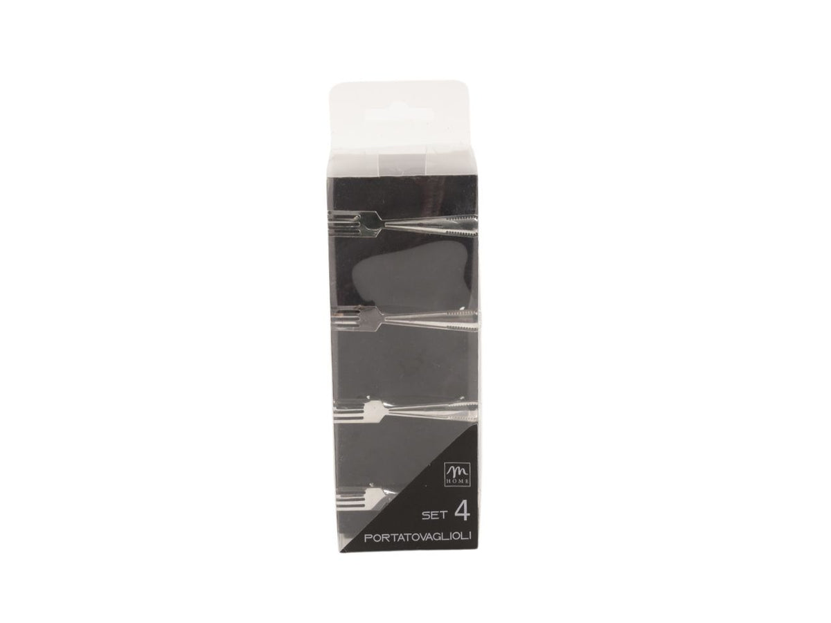 Portatovaglioli âfork" argento 6x5x6cm scatola pvc 4 pezzi