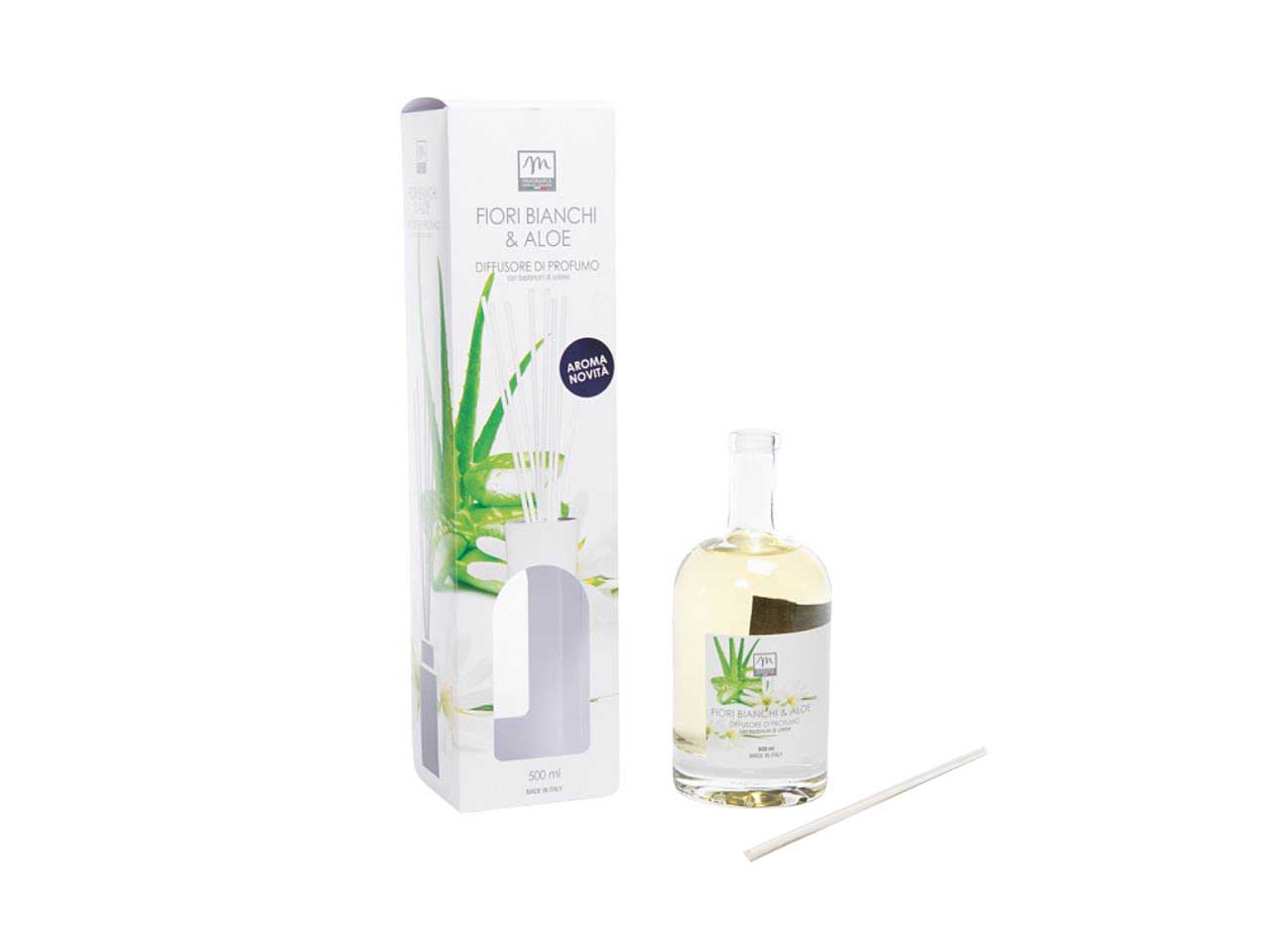 Diffusore di essenza 500 ml aloe linea bouquet con midollini in cotone