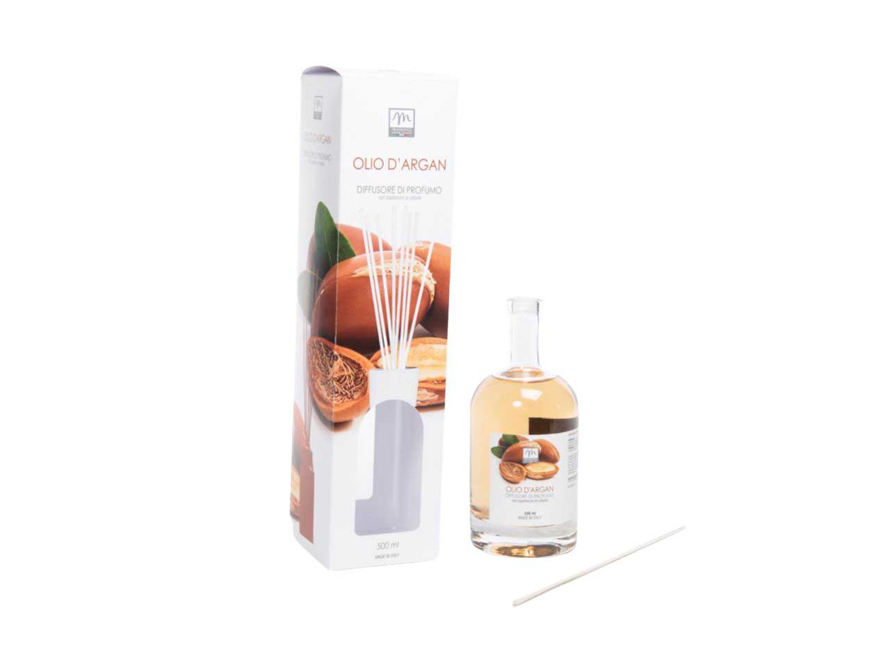 Diffusore di essenza 500 ml olio d'argan linea bouquet con midollini in cotone