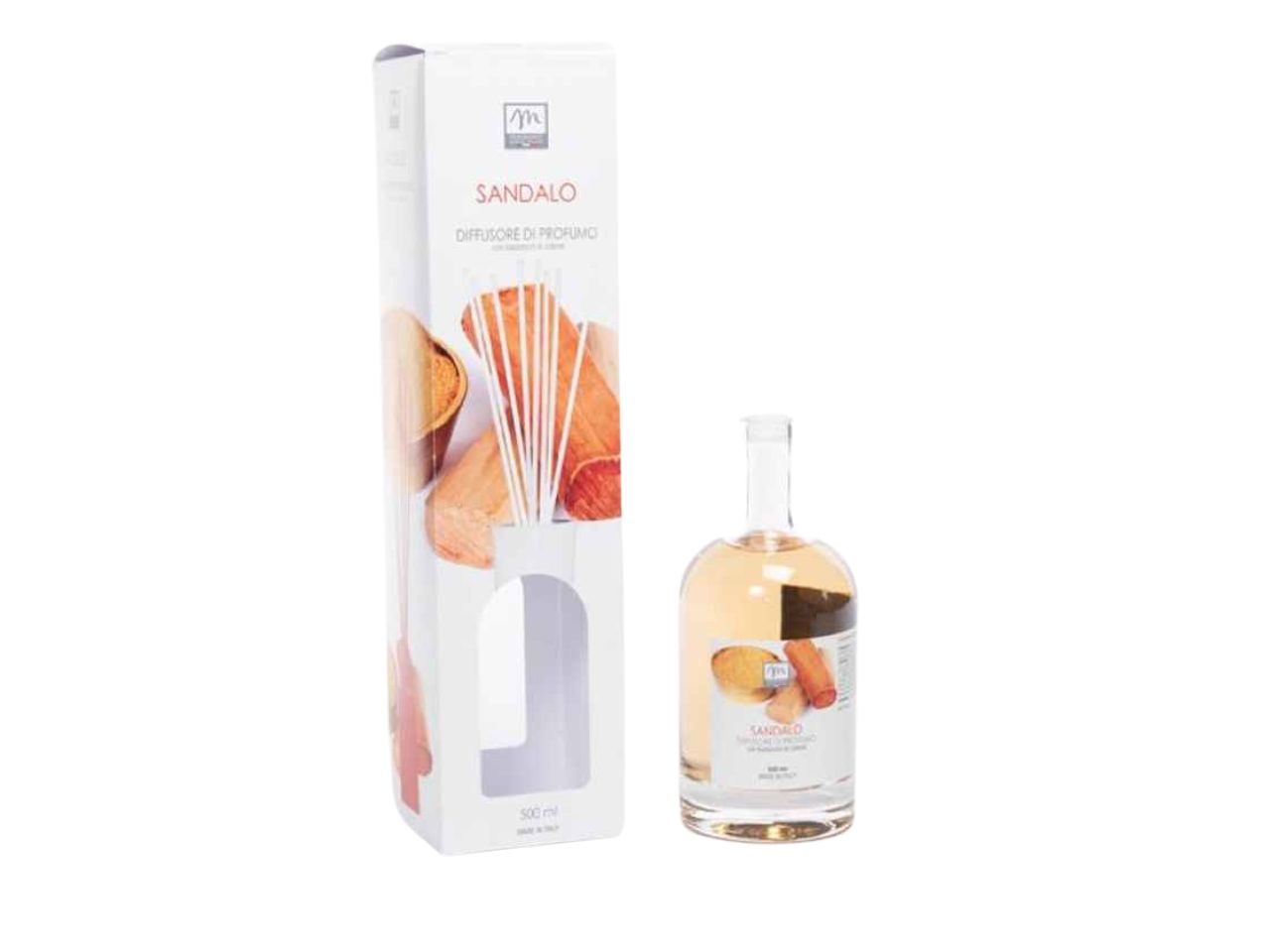 Diffusore di essenza 500 ml sandalo linea bouquet con bacchetti in cotone e scatola regalo