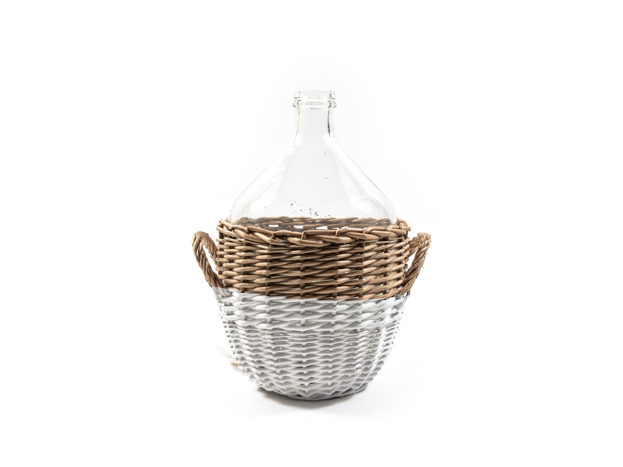 Vaso decorativo damigiana country in vetro e vimini bianco e naturale 40x25 cm - M Home