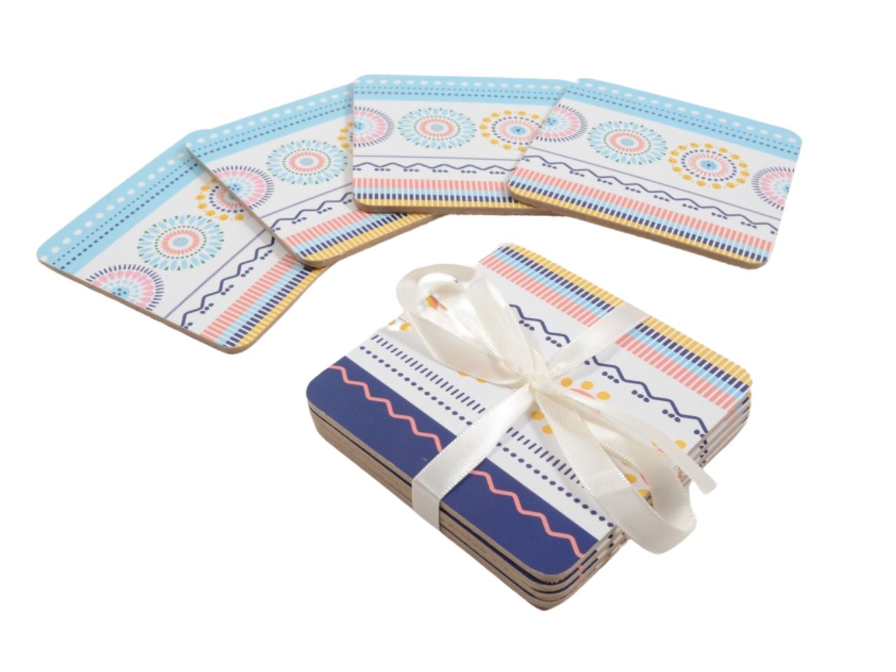 Sottobicchieri in mdf e sughero stile etnico multicolor, confezione da 10x10 cm - M Home $