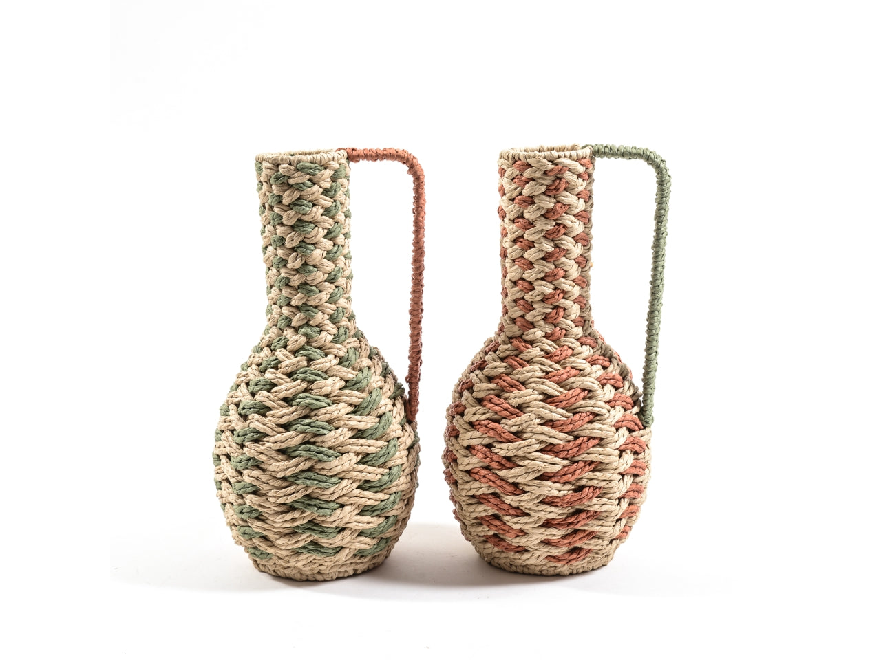 Vaso etnico in carta e metallo multicolor con manici 15x29 cm - Mercury