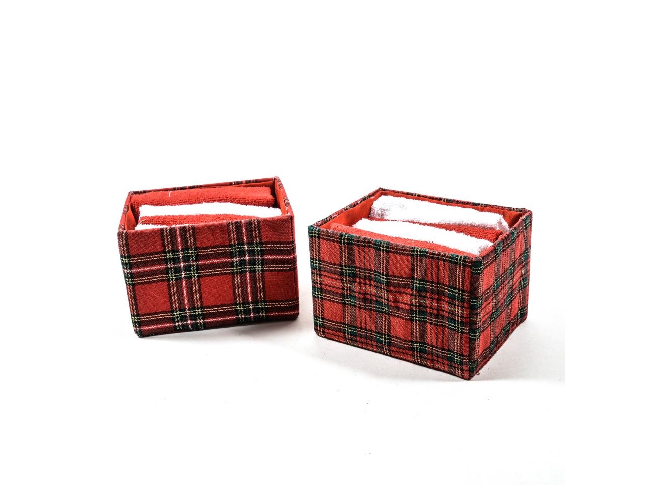 Cestino 16x12x10cm con 4 asciugamani in tessuto 30x30cm assortito