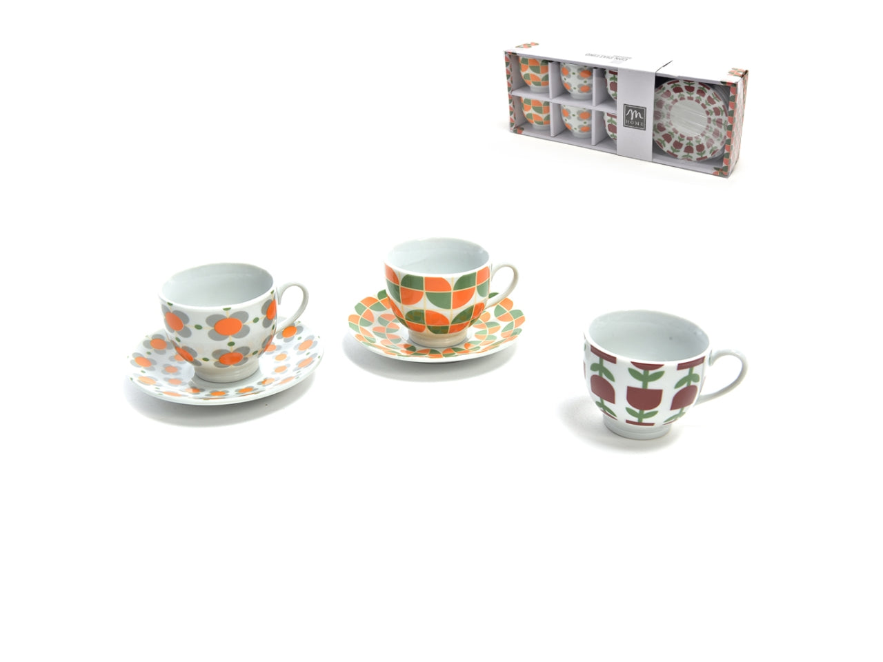 Tazzine caffè vintage in porcellana multicolor 90ml con piattino - M Home $