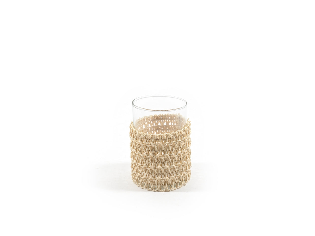 Portacandela boho in vetro e raffia trasparente 9x12 cm - M Home