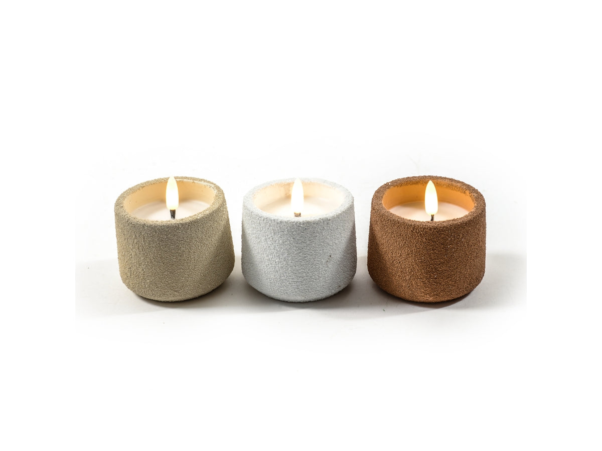 Candela led in vaso in cemento d.8x6cm colori assortiti