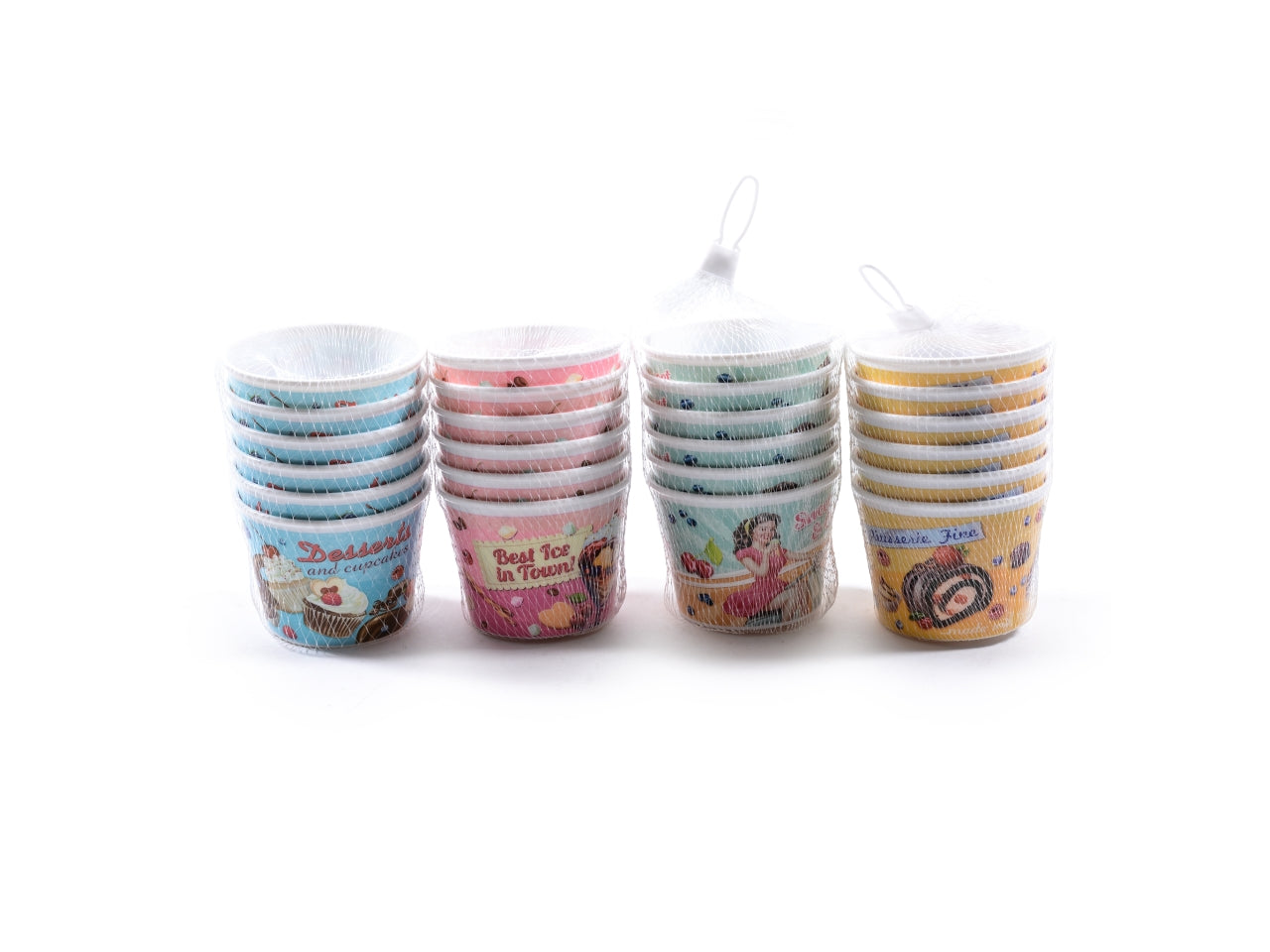 Coppetta per gelato in plastica 280ml d.9xh.7cm set da 6 coppette design assortiti