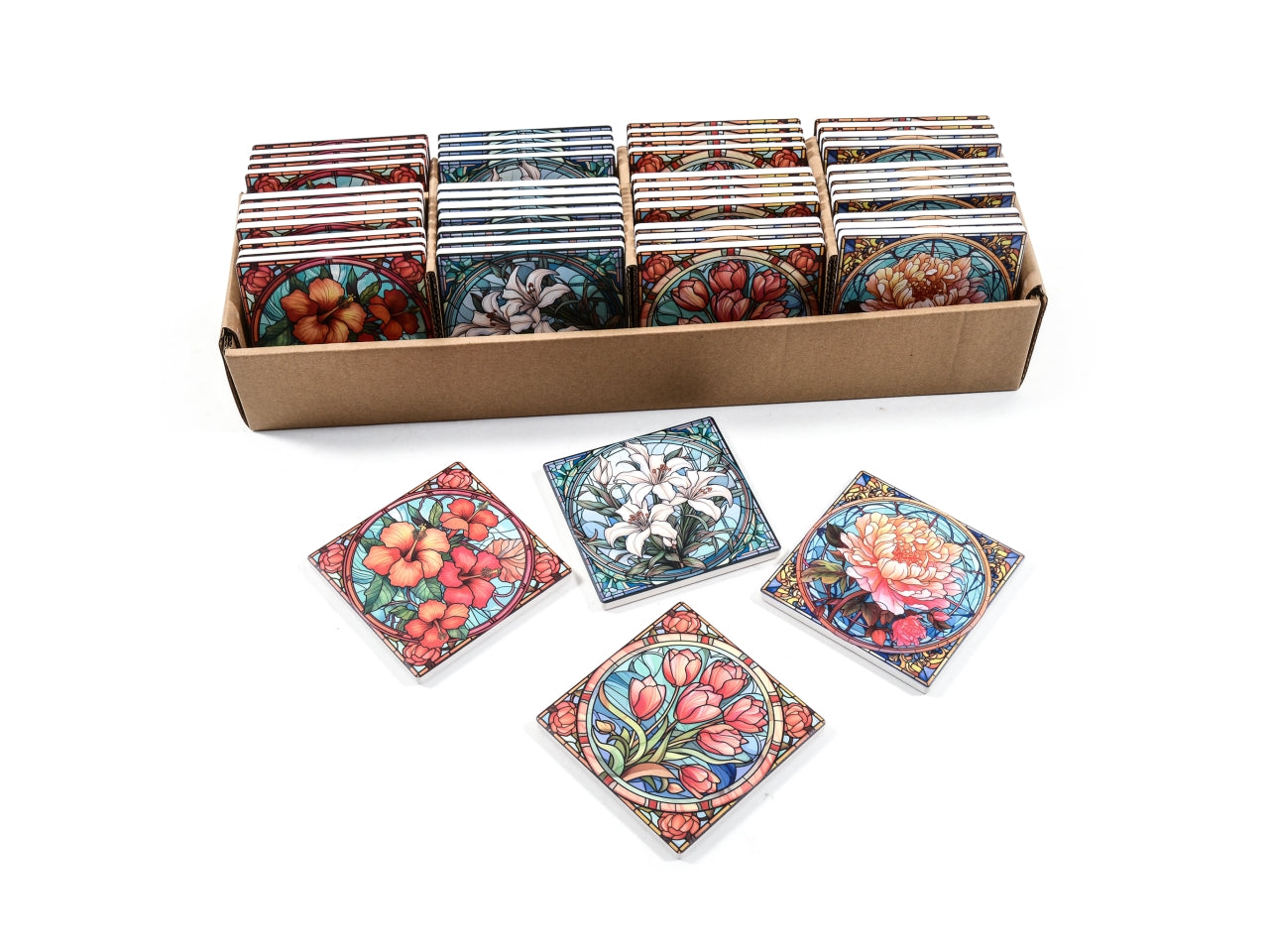 Sottobicchiere in ceramica 10x10cm design assortiti in espositore