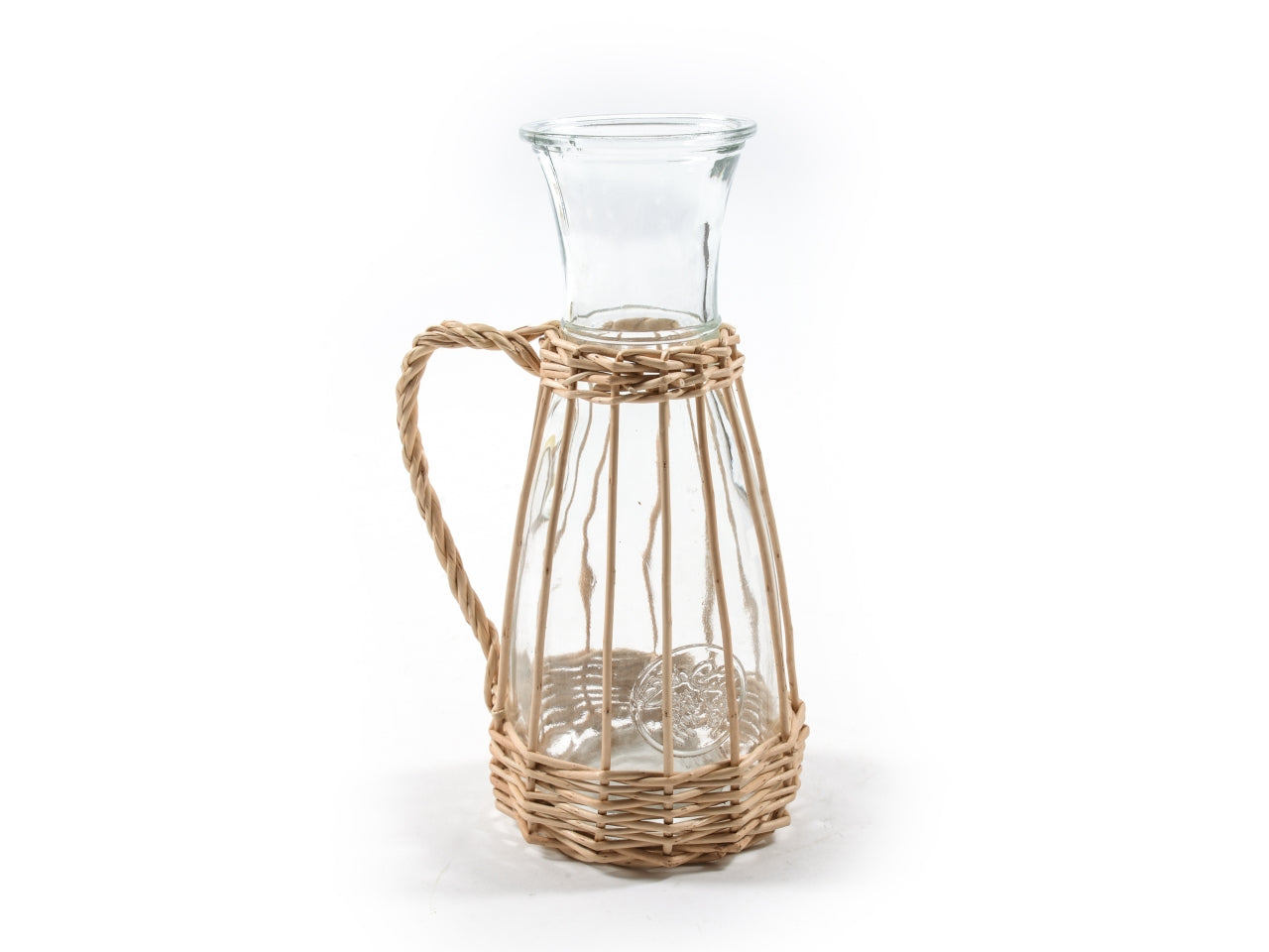 Caraffa vino in vetro con manico intrecciata in vimini 1l 11,5x15xh.27cm