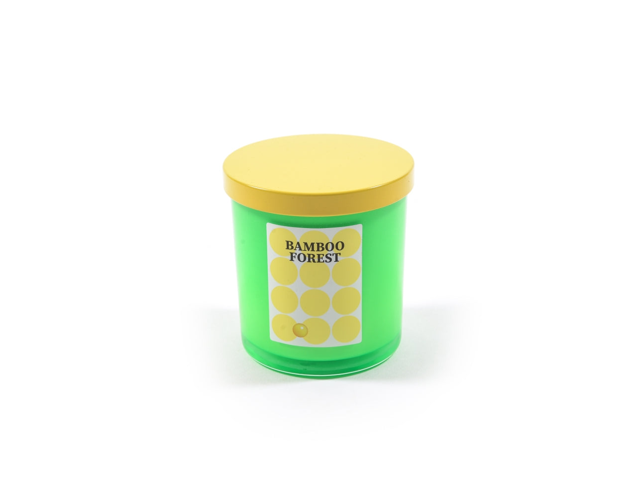 Candela fluo verde in vetro con coperchio 170g d.8xh.9cm