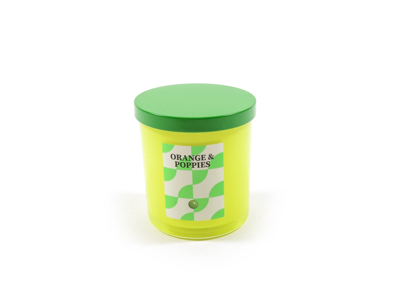 Candela fluo giallo in vetro con coperchio 170g d.8xh.9cm