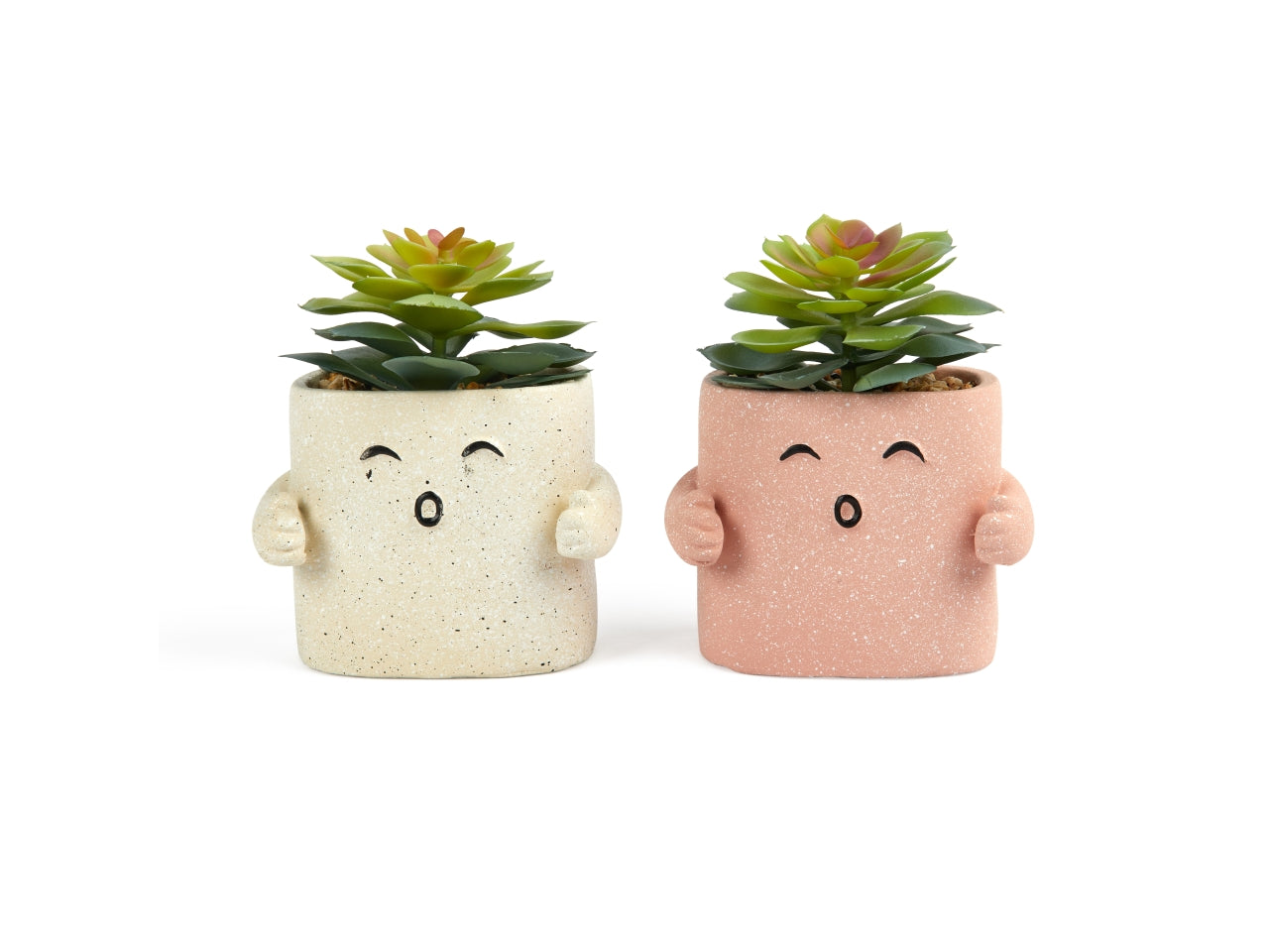 Piantina in vasetto hug in plastica e cemento 12,5x8,5xh.14,5 cm design assortiti