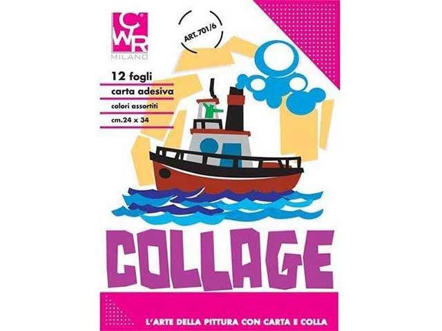 Album carta rasata collage, l'arte della pittura con carta e colla, 12 fogli colori assortiti 24x34cm
