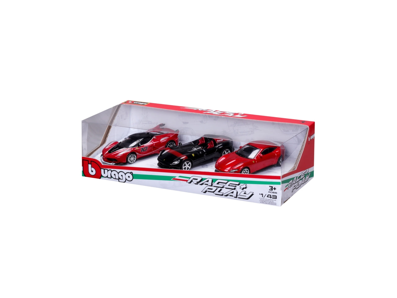 Modellino Auto Ferrari 458 Speciale R&P - Scala 1:43: Die-cast Rosso, Licenza Ufficiale Ferrari, Confezione Regalo con 3 Auto Assortite, Dimensioni 7,5x12,1x27,5 cm, Età 3+ | Bburago