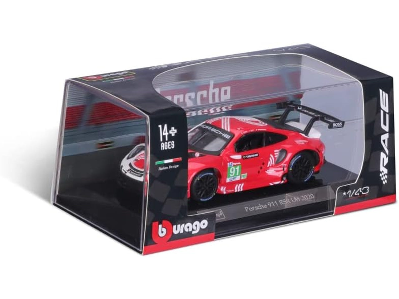 Modellino Auto Porsche 911 RSR LM 2020 - Scala 1:24: Die-cast Rossa, Licenza Ufficiale Porsche, Dettagli Realistici, Dimensioni 10,2x12,45x24,2 cm, Età 3+ | Bburago