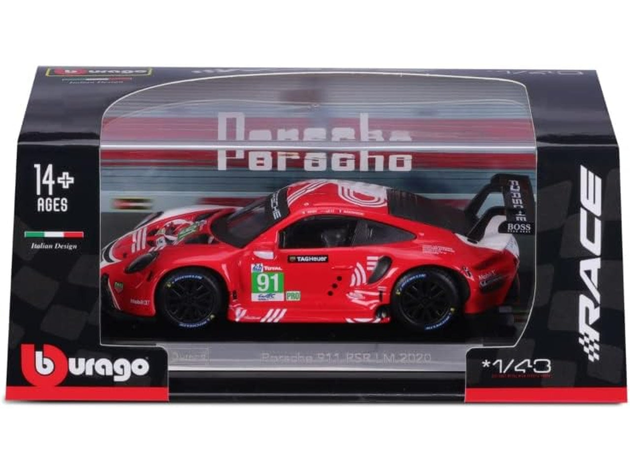 Modellino Auto Porsche 911 RSR LM 2020 - Scala 1:24: Die-cast Rossa, Licenza Ufficiale Porsche, Dettagli Realistici, Dimensioni 10,2x12,45x24,2 cm, Età 3+ | Bburago