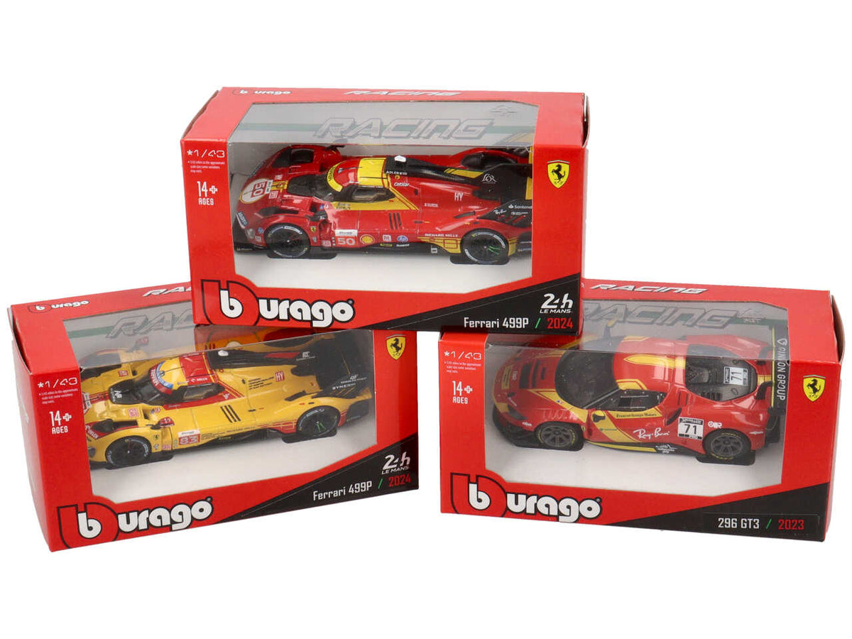 Modellino Auto Ferrari 499P LMH & 296 GT3 2023 - Scala 1:43 Modelli Assortiti: Die-cast, Dettagli Realistici, Licenza Ufficiale Ferrari, Dimensioni 7x6,67x14 cm, Età 3+ | Bburago