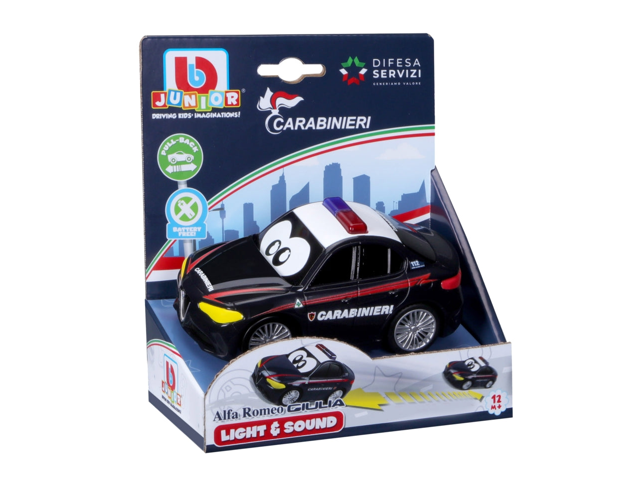 Auto Giocattolo Luci e Suoni Alfa Romeo Giulia Carabinieri: Die-cast Blu e Bianco, Licenza Ufficiale Alfa Romeo, Ruote Libere, Dimensioni 17,5x31x22,5 cm, Età 12m+ | Maisto Tech