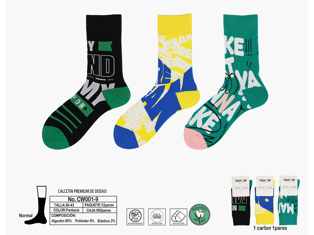 Calzini in cotone unisex fantasie assortite anti batteri, anti odore e senza cuciture, taglia 36- 43 $