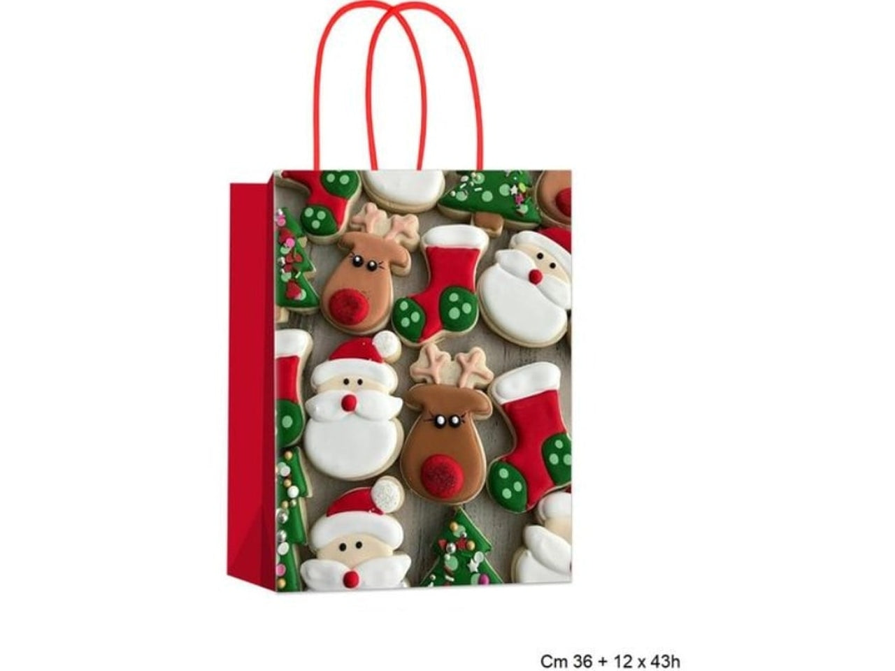 Busta natalizia regalo rosso verde e marrone in carta 36+12x43 cm - Fiocchetta