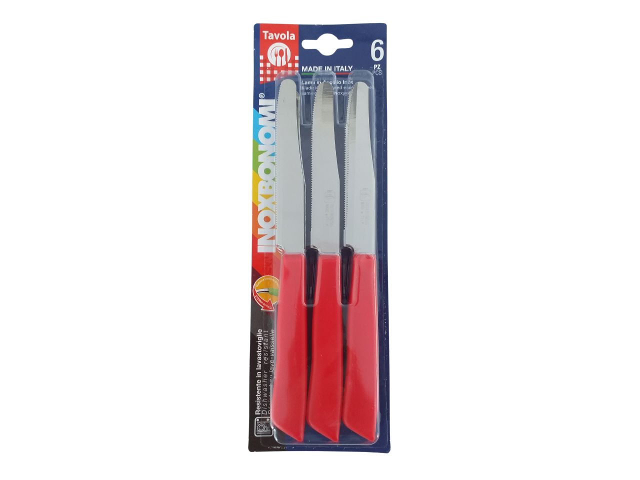 Set 6 coltelli da tavola colore rosso con lama in acciaio inossidabile e manico in plastica - Inoxbonomi
