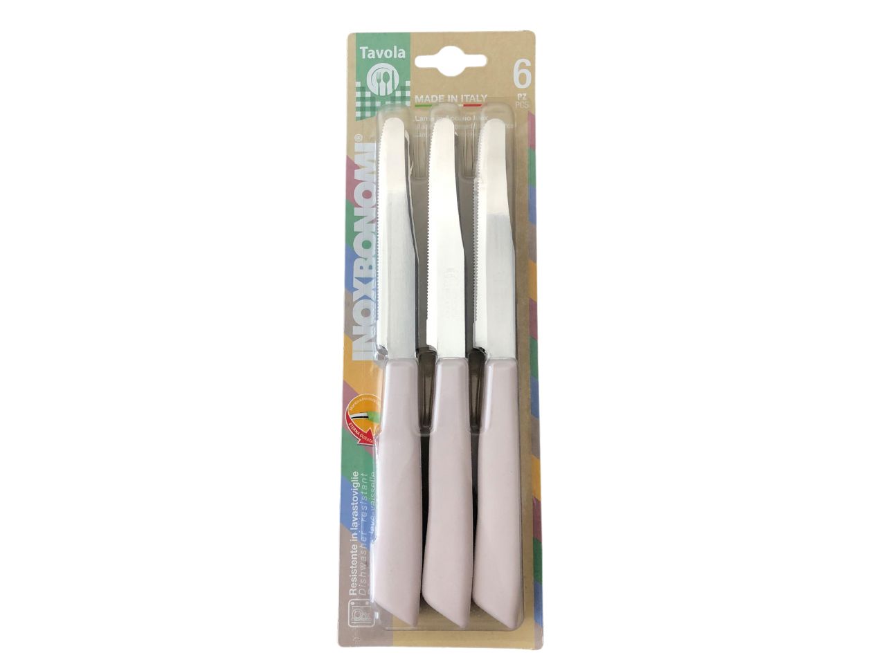 Set 6 coltelli da tavola colore beige con lama in acciaio inossidabile e manico in plastica - Inoxbonomi