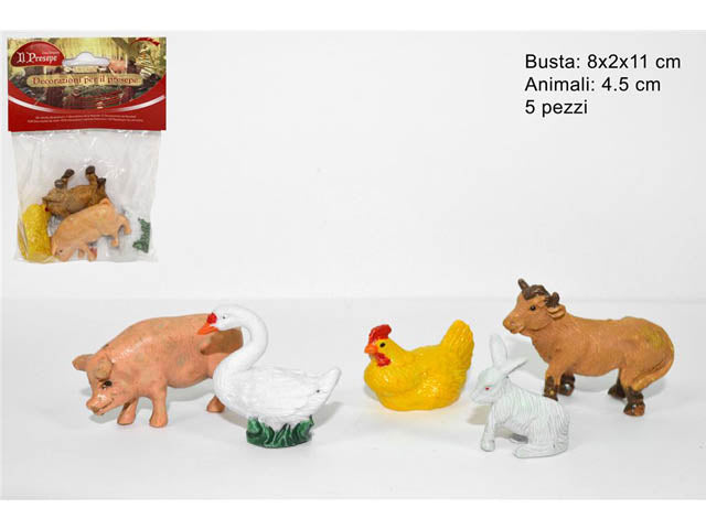 Animali fattoria 4,5cm in confezione da 5 pezzi assortiti