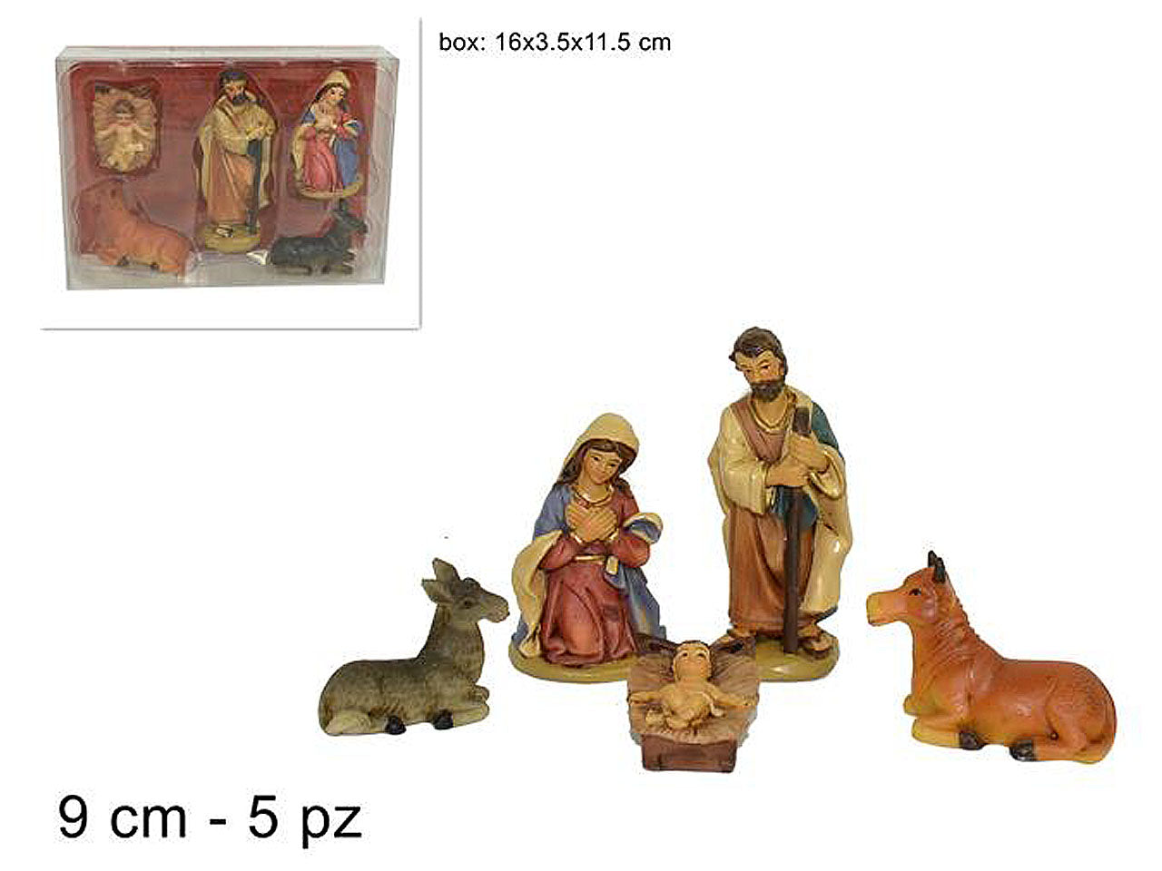 Natività in resina 9cm, set da 5 pezzi