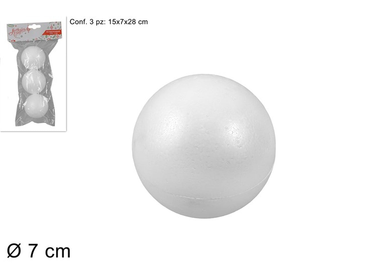 Sfera polistirolo 7cm in confezione da 3 pezzi