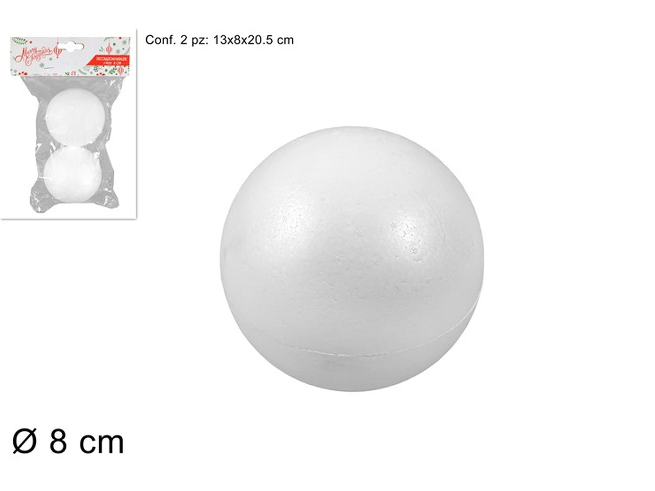 Sfera polistirolo 8cm in confezione da 2 pezzi