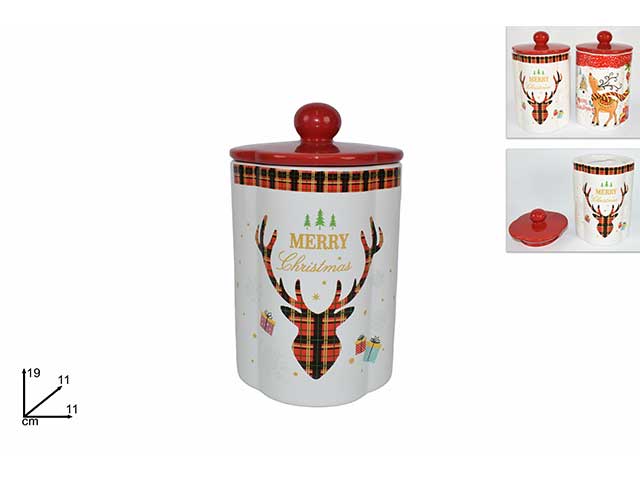 Barattolo 21x12cm con decoro natalizio in 2 assortimenti