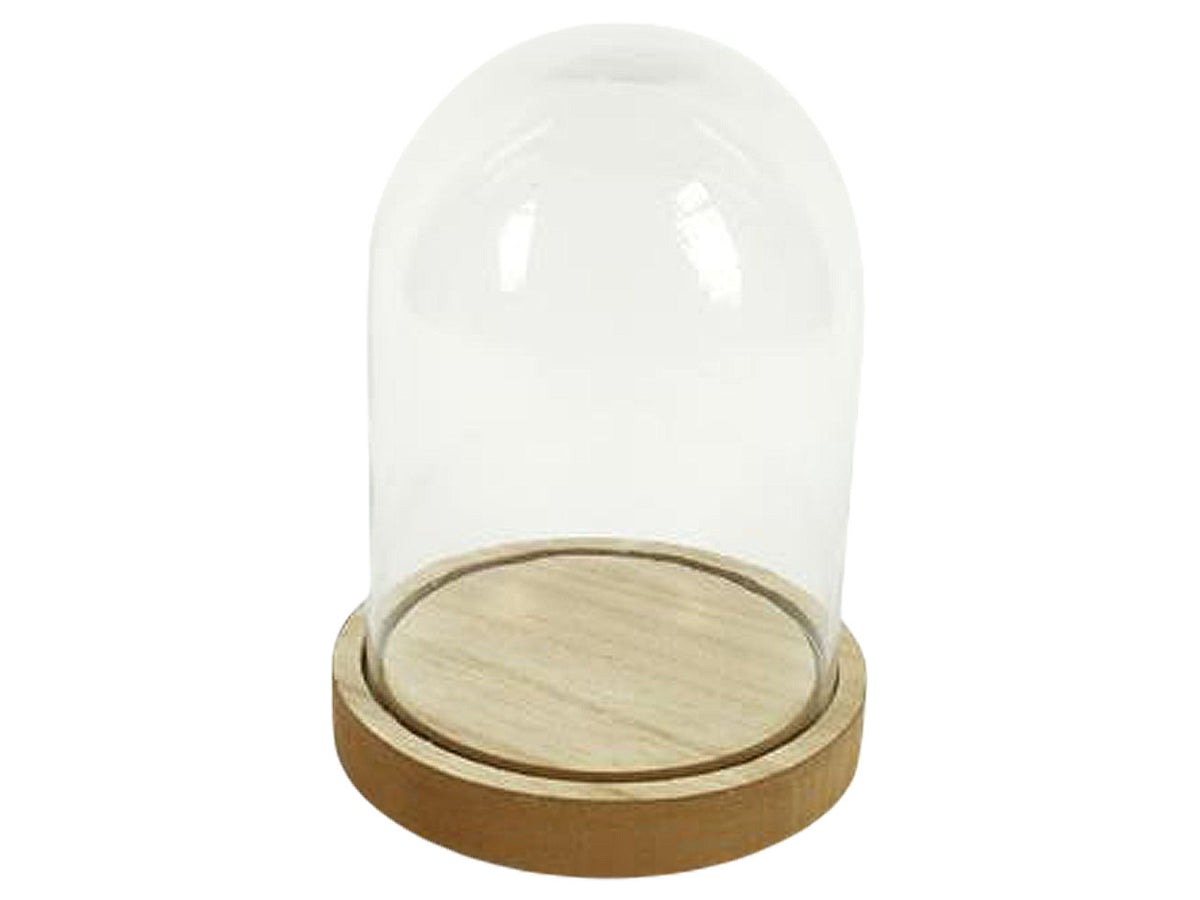 Campana in vetro vuota con base legno naturale11,5x17cm