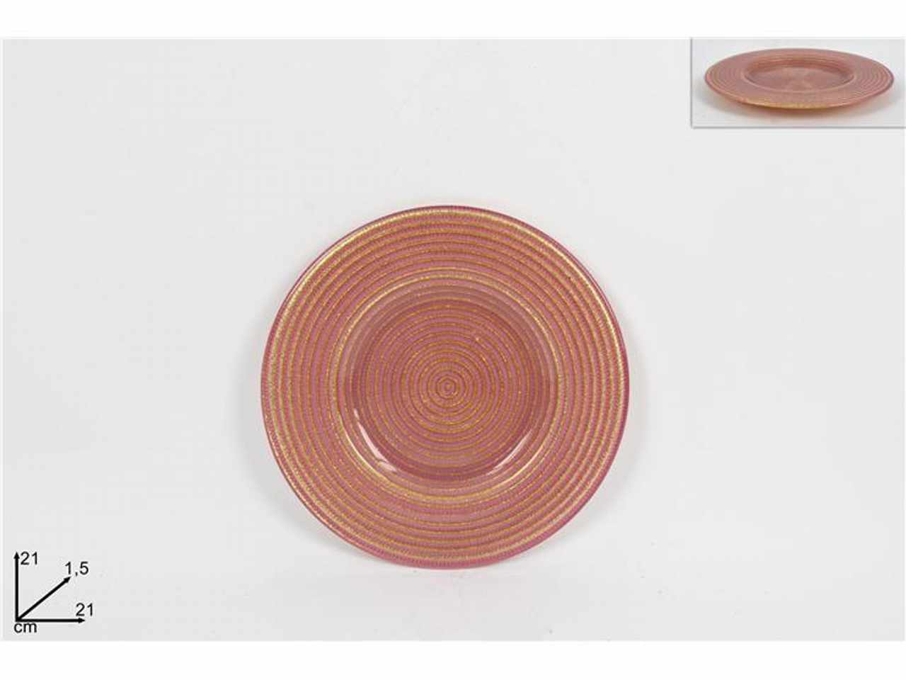 Piatto vetro 21cm rosa glitter oro