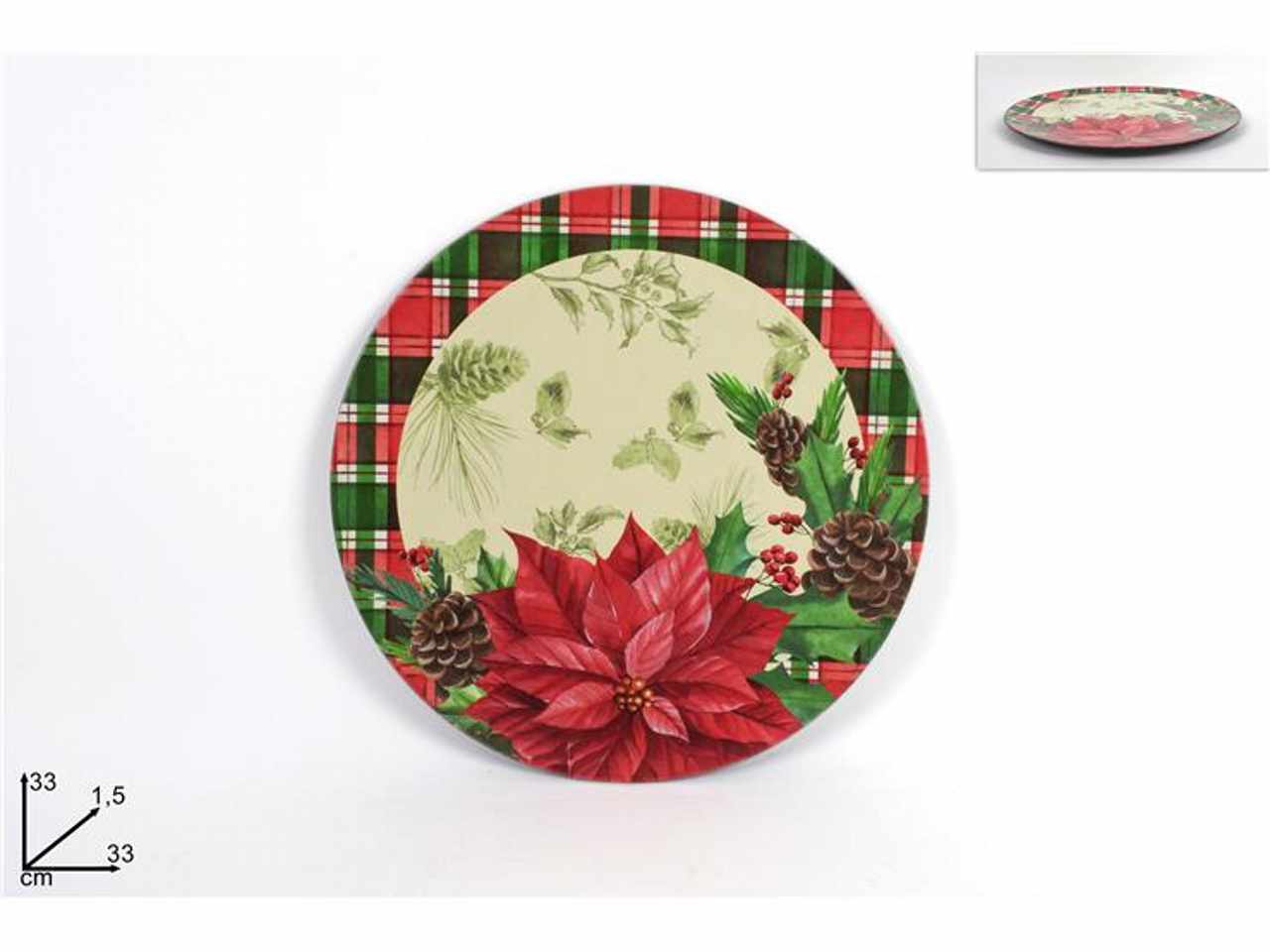 Sottopiatto 33cm decoro stella di natale in 3 assortimenti