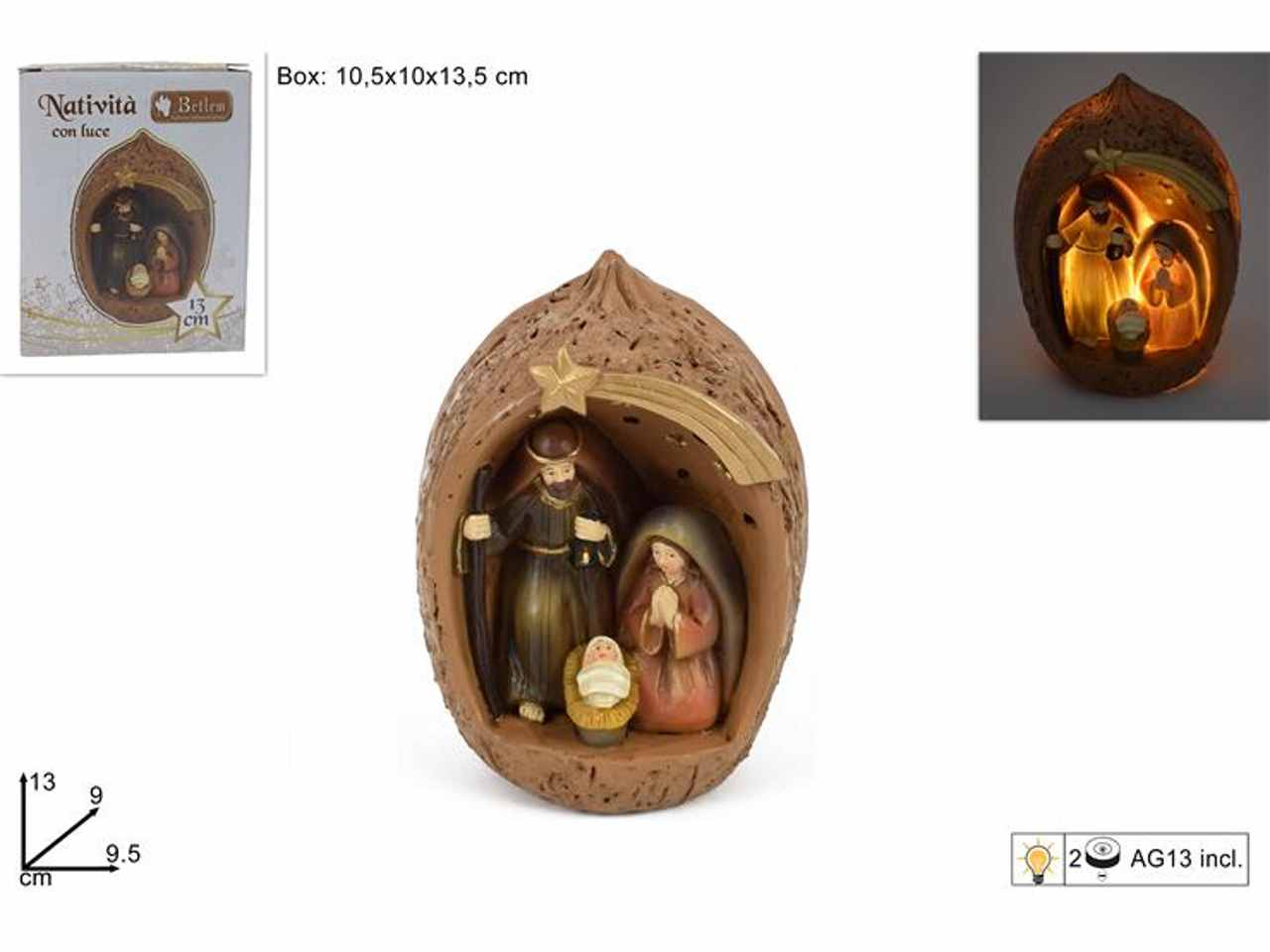Nativita' noce con luce 13cm
